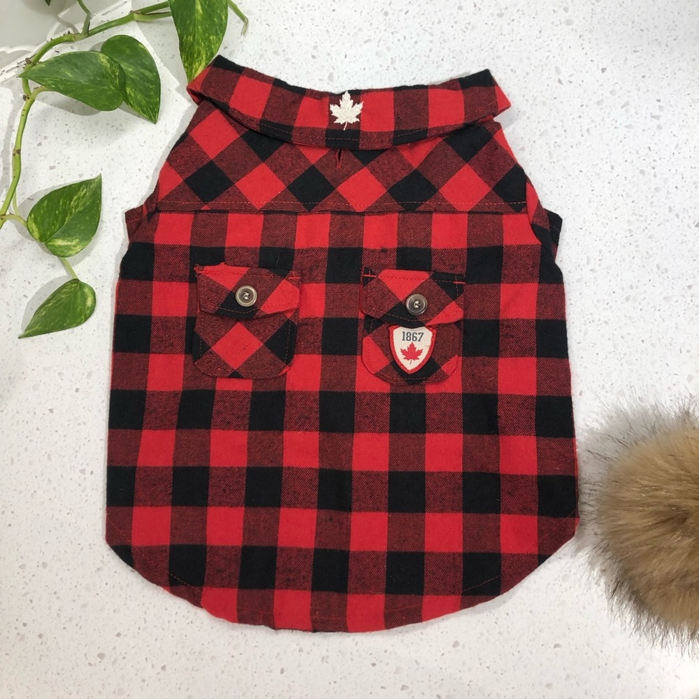 Dog Shirt: CANADIANA Buffalo plaid flannel shirt - size ‘Large’